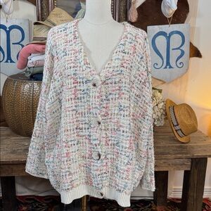FAVLUX Cream Multicolor Button-Up Cardigan